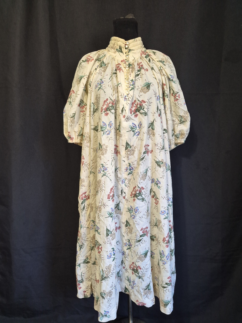 VTG Charles Alan Floral Maxi Dress in Cream with Pink & Green Print